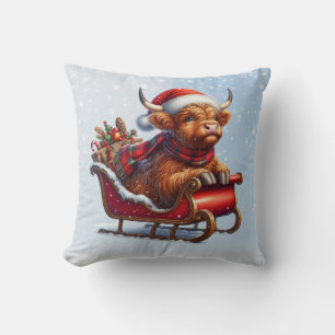 Coussin Vache de Père Noël écossaise dans les montagnes