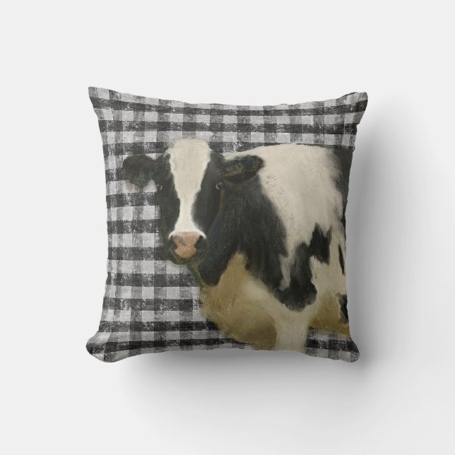 Coussin Vache d'élevage rustique Pays noir et blanc Chic (Recto)
