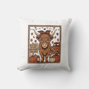 Coussin Vache des Highlands Bonjour Automne Gravure Vintag