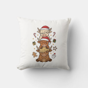 Coussin Vache des Highlands de Noël Gravure Vintage Des