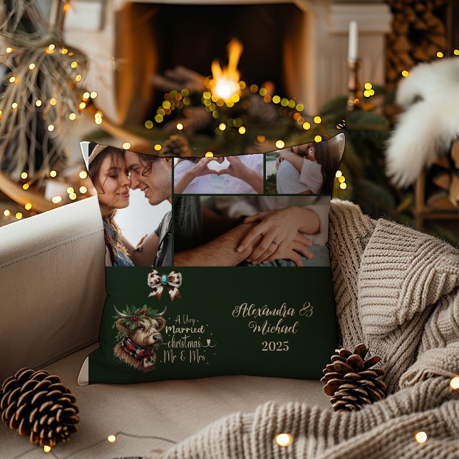 Coussin Vache des Highlands Joyeux Noël Mme et M. 5 Photo  (Créateur téléchargé)