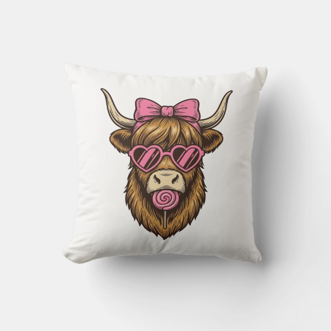 Coussin Vache des Highlands mignonne avec des lunettes à m (Recto)