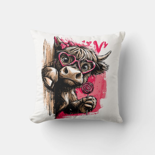 Coussin Vache des Highlands mignonne avec des lunettes en  (Recto)