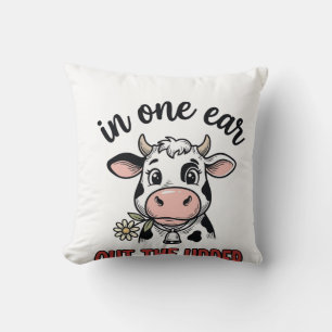Coussin Vache drôle avec une oreille dans l'autre du tee-s
