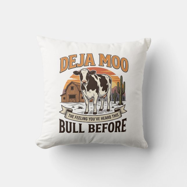 Coussin Vache drôle Deja Moo Création de chemise western v (Recto)