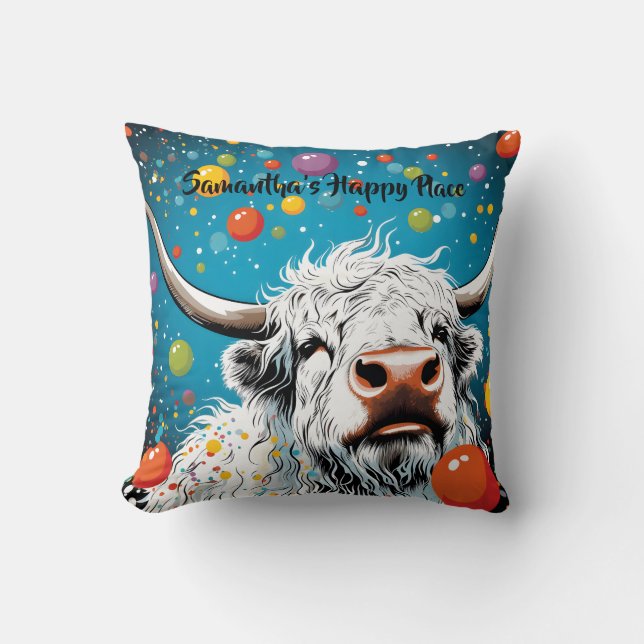Coussin Vache écossaise amusante avec des bulles. Modifiab (Recto)