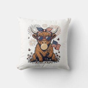 Coussin Vache écossaise patriotique Bubblegum Gravure vint