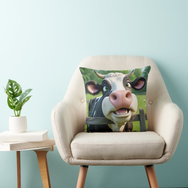 Coussin Vache en dessin au-dessus d'une clôture (Chaise)