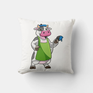 Coussin Vache en peintre avec peinture et tablier