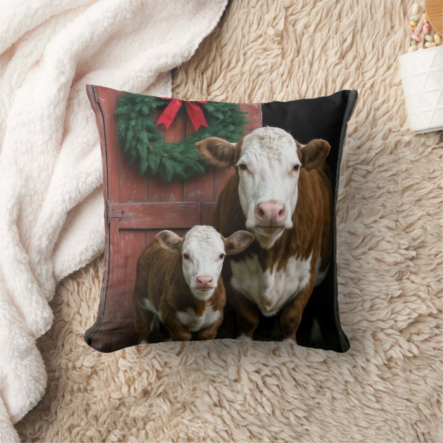 Coussin Vache et veau Hereford de Noël (Couverture)