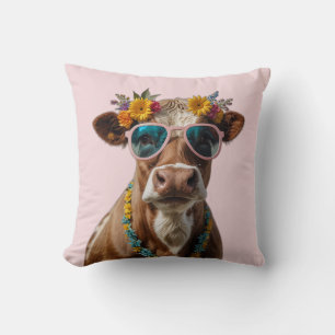 Coussin Vache gaie avec lunettes de soleil