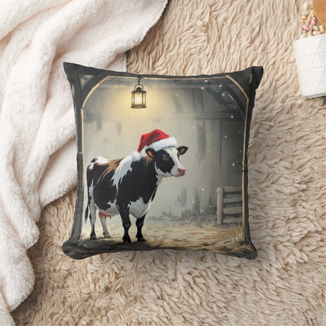 Coussin Vache Hereford de Noël dans l'encadrement d'une po (Couverture)
