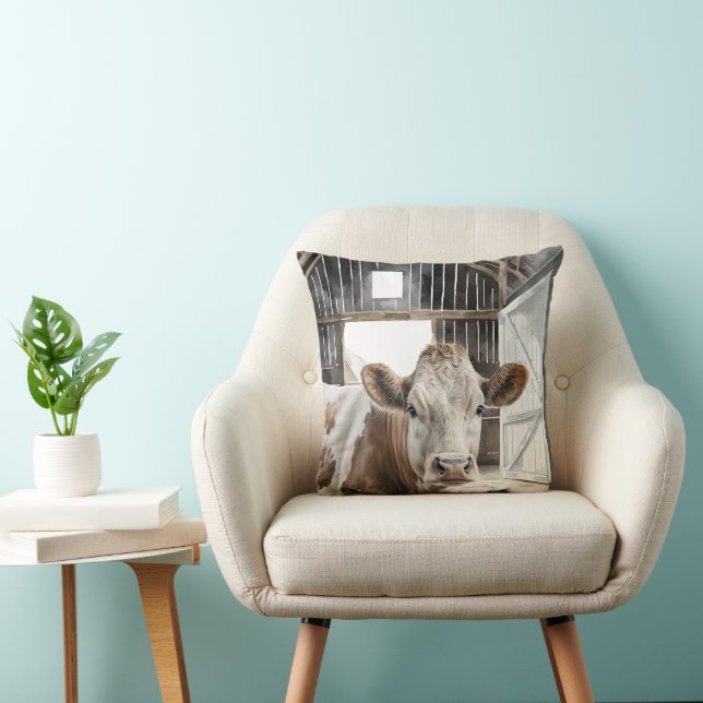 Coussin Vache Hereford En Grange (Chaise)