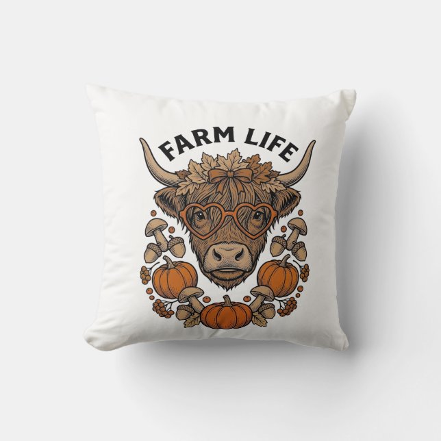 Coussin Vache Highland d'automne avec lunettes en forme de (Recto)