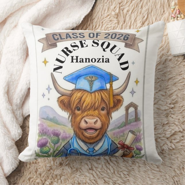 Coussin Vache Highland Watercolor Infirmière Shaggy's Kit  (Couverture)