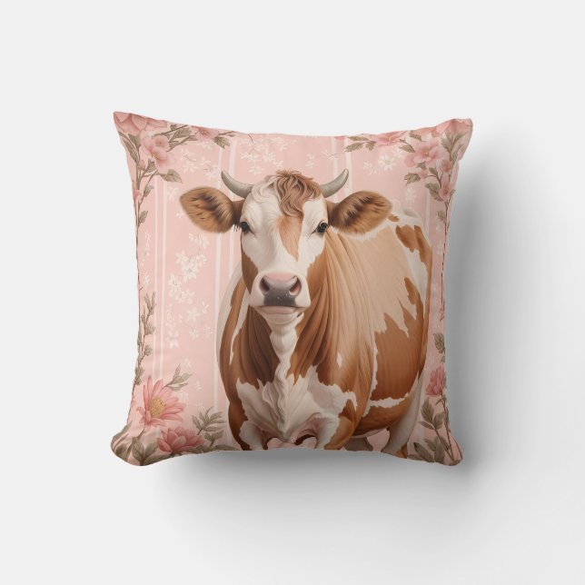Coussin Vache Jersey Adorable Fleur Rose (Recto)