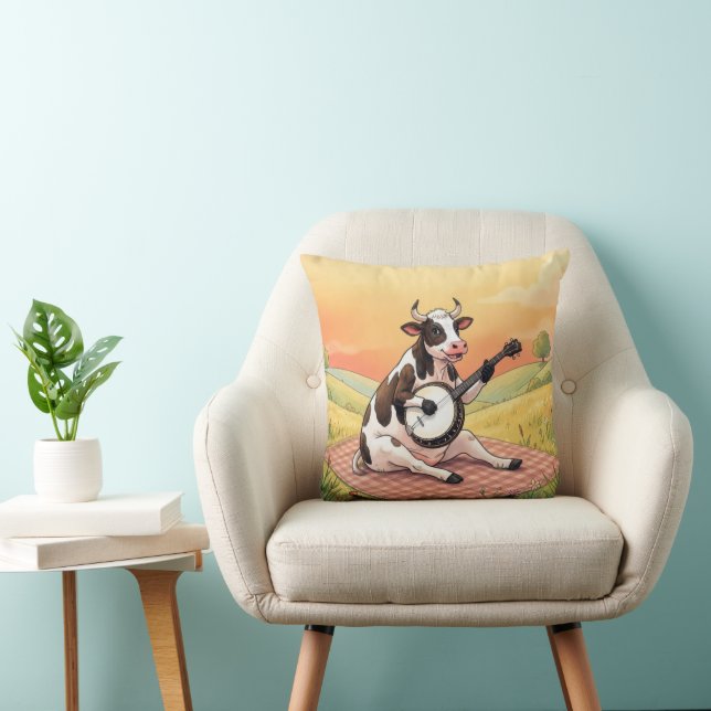 Coussin Vache jouant du banjo sur une couverture (Chaise)