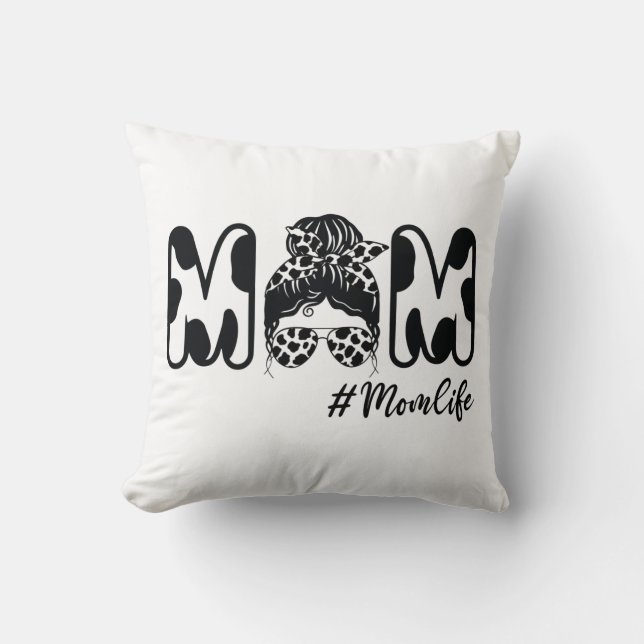 Coussin Vache Maman Vie Messy Bun Mama Vache Anniversaire  (Recto)