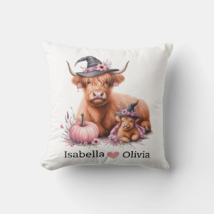 Coussin vache montagnarde et fleur citrouille rose bébé