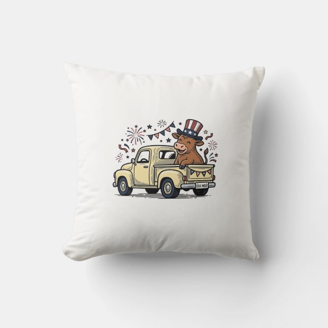 Coussin Vache patriotique conception vectorielle de camion (Recto)