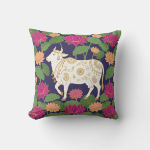 Coussin Vache sacrée Art traditionnel indien Pichwai pour