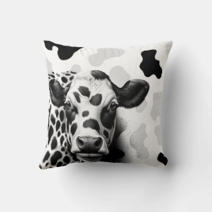 Coussin Vache sacrée ! Country Western rustique noir et bl