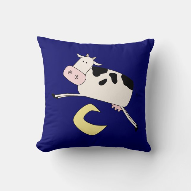 Coussin Vache Saute sur la lune (Recto)