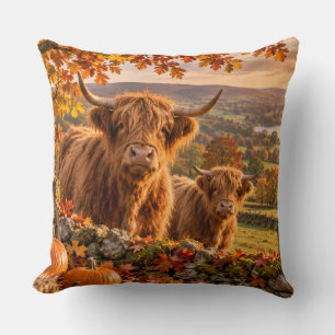 Coussin Vaches des Highlands Paysage de campagne d'automne