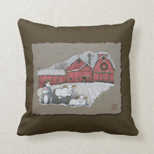 Coussin Vaches et grange à neige