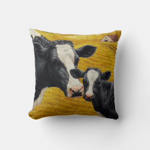 Coussin Vaches Holstein et vieille grange en bois