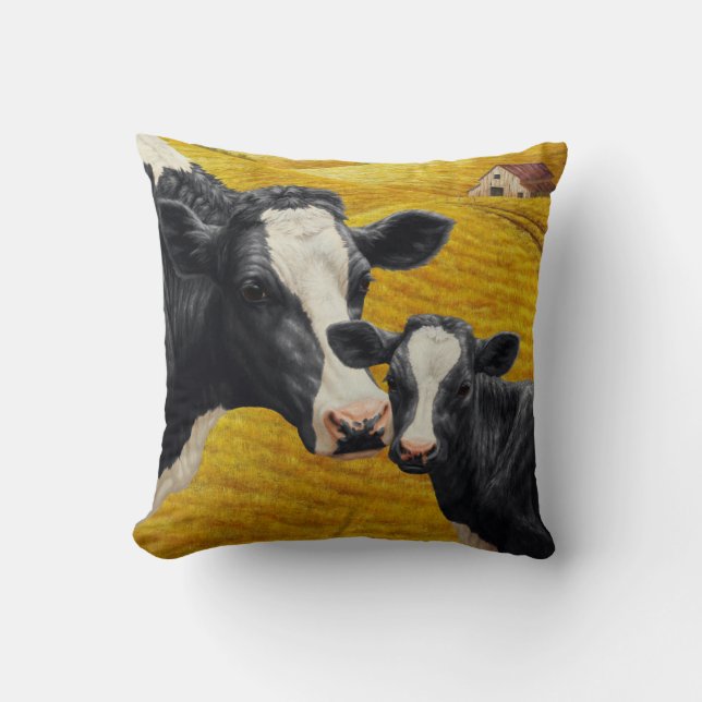 Coussin Vaches Holstein et vieille grange en bois (Recto)