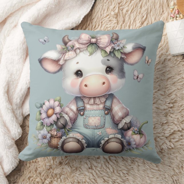 Coussin Vachette bébé pastel mignonne en salopette avec de (Couverture)