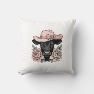 Coussin Vachette Cowgirl Rose avec Pivoines Vintage Vector