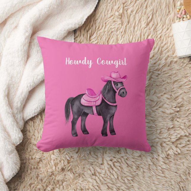 Coussin Vachette Rose Howdy Cheval (Couverture)