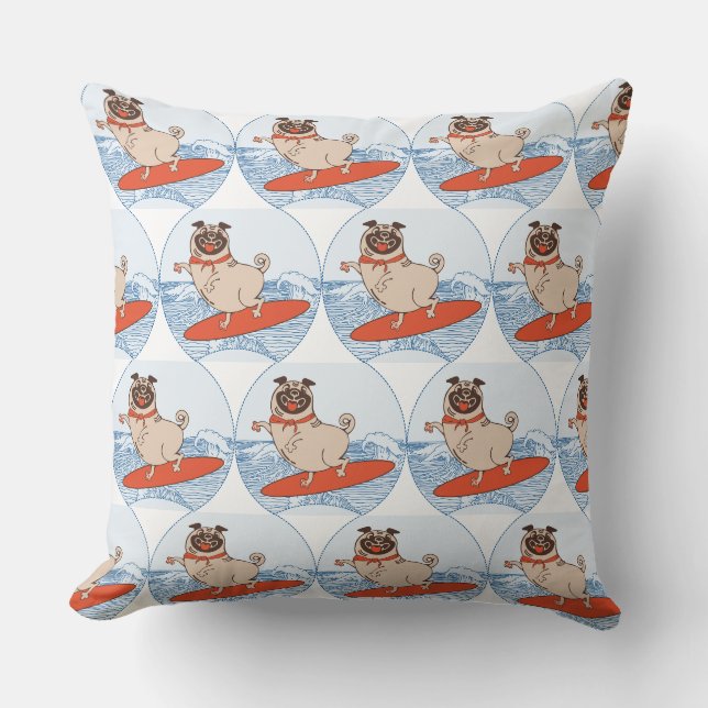 Coussin Vague à cheval heureux chien de carlin sur la plan (Recto)