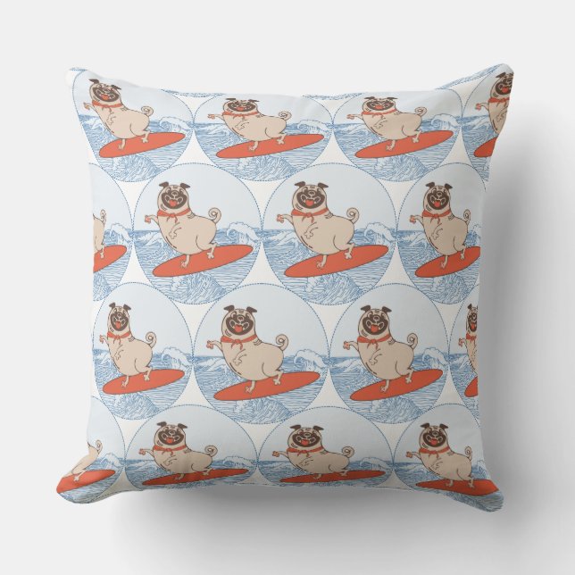 Coussin Vague à cheval heureux chien de carlin sur la plan (Recto)