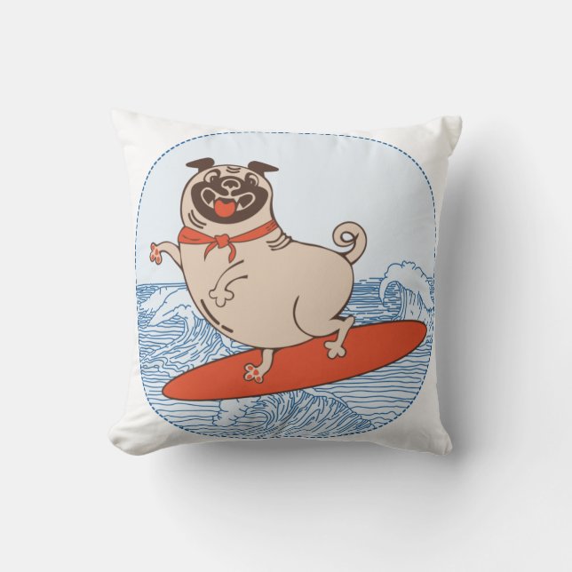 Coussin Vague à cheval heureux chien de carlin sur la plan (Recto)