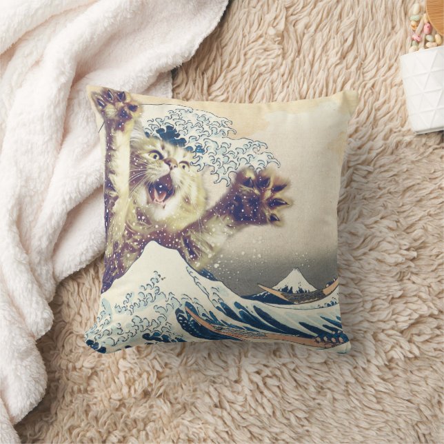 Coussin Vague de chats géants - La Grande Vague au large d (Couverture)