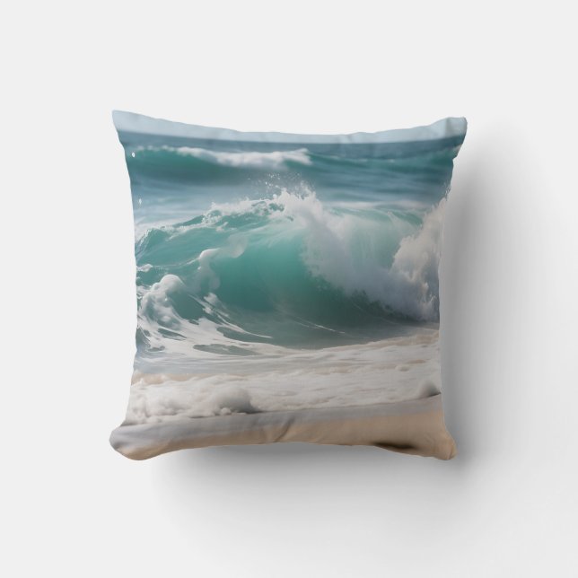 Coussin Vague de l'océan turquoise s'écrasant sur le rivag (Recto)