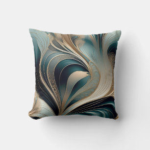 Coussin Vague dorée - Art abstrait sarcelle et or