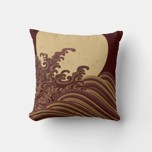 Coussin Vague et pleine lune, design japonais (Recto)