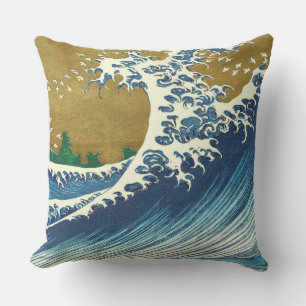 Coussin Vague géante d'Hokusai Japon Océan Vintage