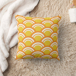 Coussin Vague japonaise Seigaiha  motif jaune orange 