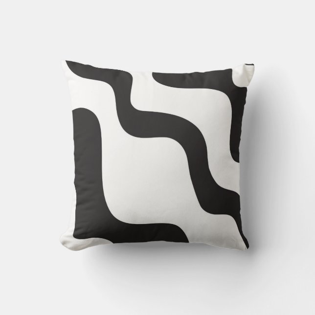 Coussin Vague noir et blanc Art moderne abstrait chic (Recto)
