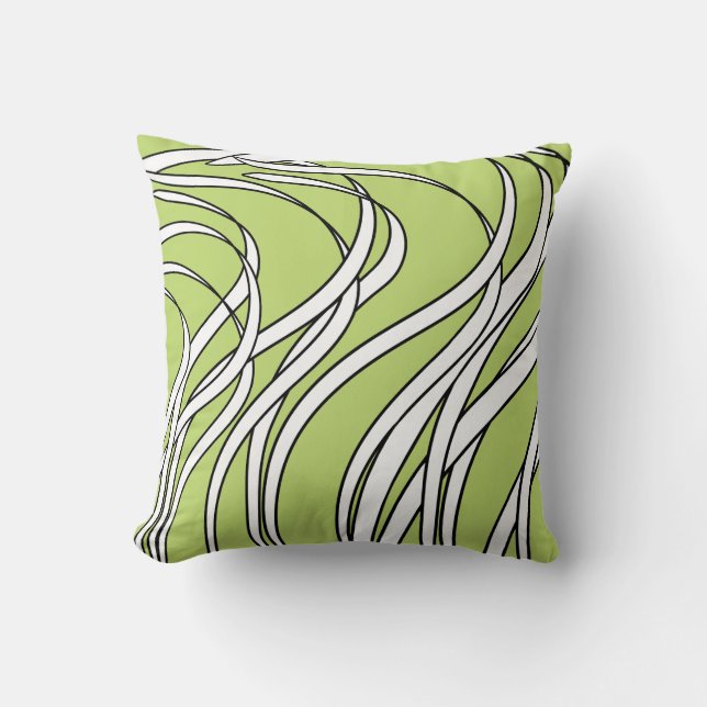 Coussin Vague sous-marine vert citron (Recto)