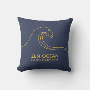 Coussin Vague Zen Minimaliste - Ligne Abstraite d'Océan