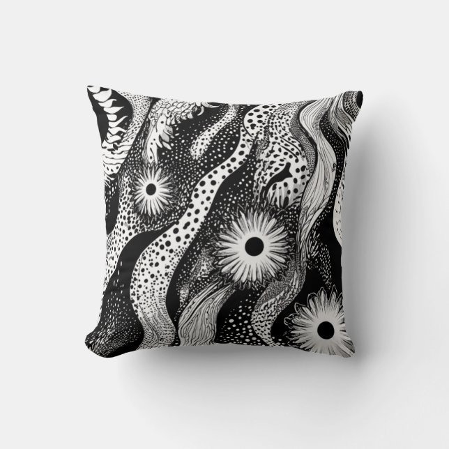 Coussin Vagues à pointes noir et blanc (Recto)