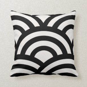 Coussin Vagues Abstraites, Arches, Lignes Noires Et Blanch