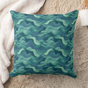 Coussin Vagues abstraites bleu et vert