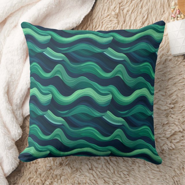 Coussin Vagues abstraites bleu et vert (Couverture)